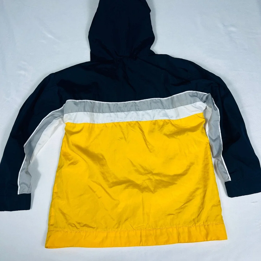 Vintage 2008 Nike Sz 6 Hooded Windbreaker Yellow Navy Spell Out‎ Logo Jacket Y2K